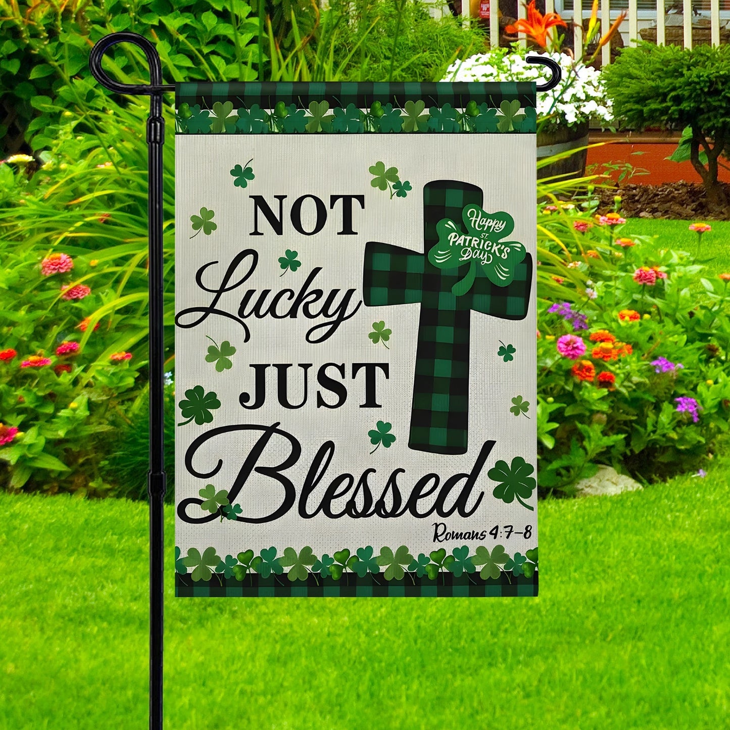 Shineful Garden Flag 12" x 18" Blessed Clover Cross