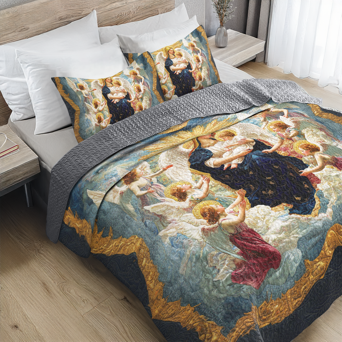 Shineful All Season Quilt 3-Piece Set - Heavenly Madonna & Child