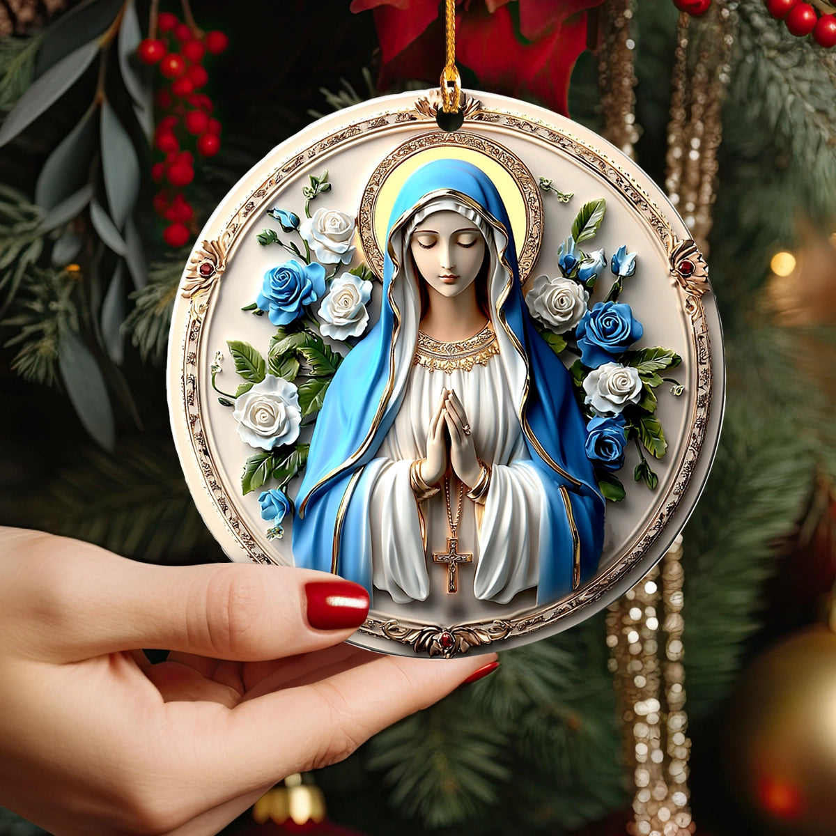 Shineful 2D Acrylic Ornament Peaceful Virgin Mary Roses