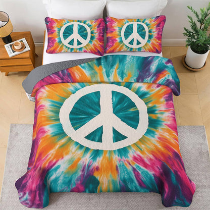 Shineful All Season Quilt 3-Piece Set - Peace Sign Tie-Dye