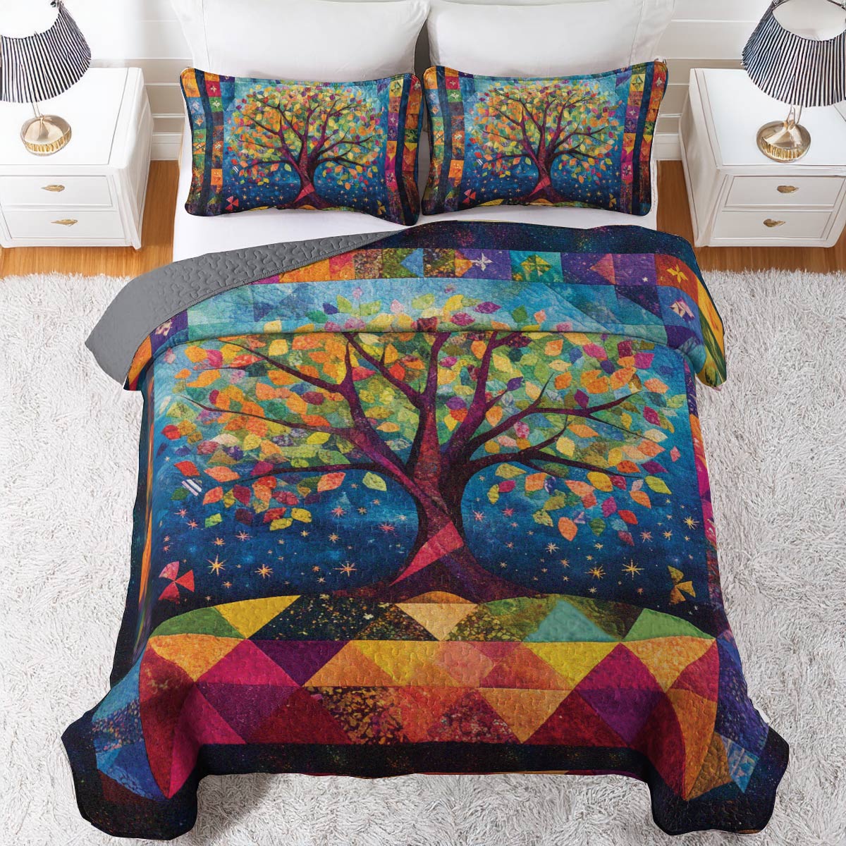 Shineful All Season Quilt 3-Piece Set Rainbow Tree Quilt