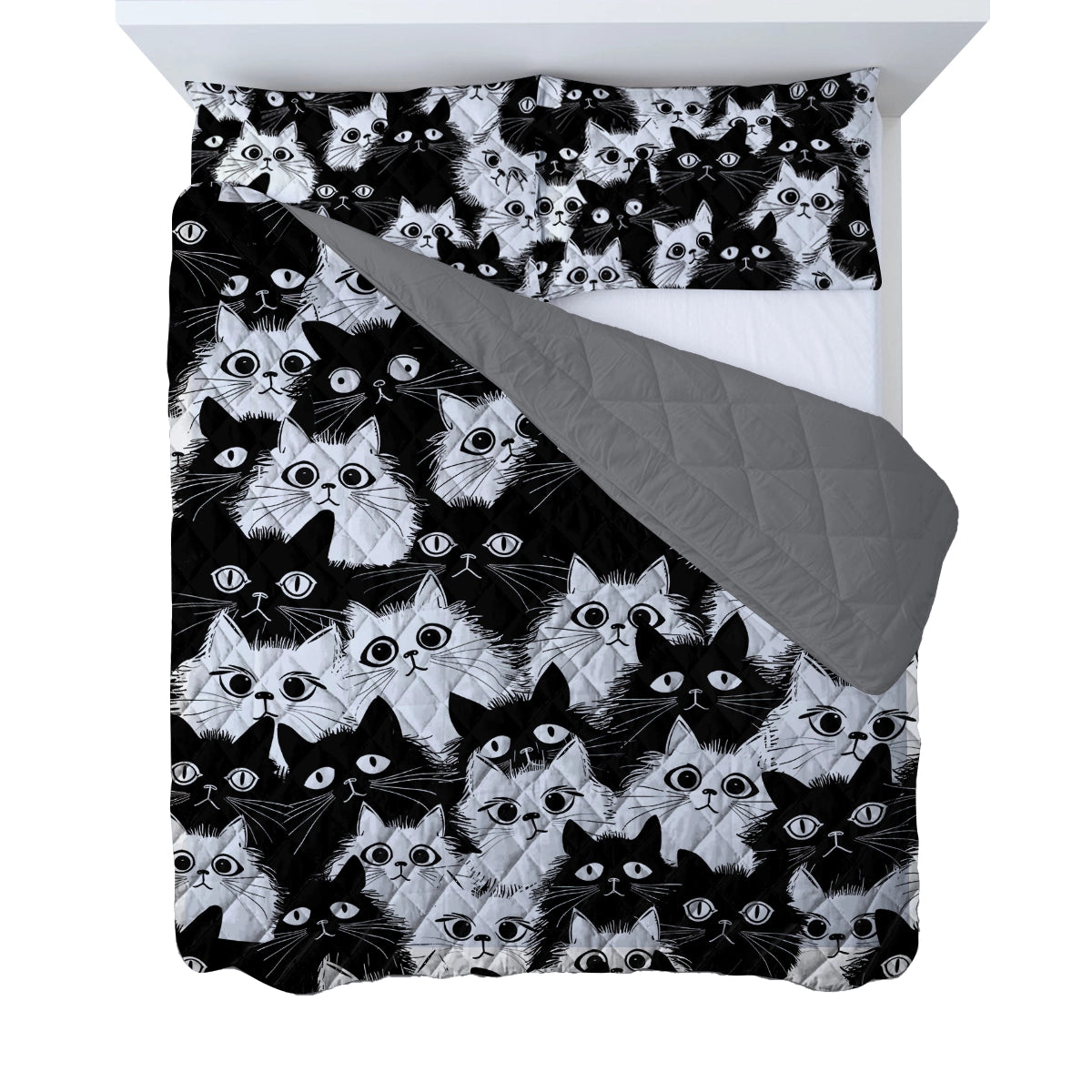 Shineful Quilt 3-Piece Set Cute Chubby Cat