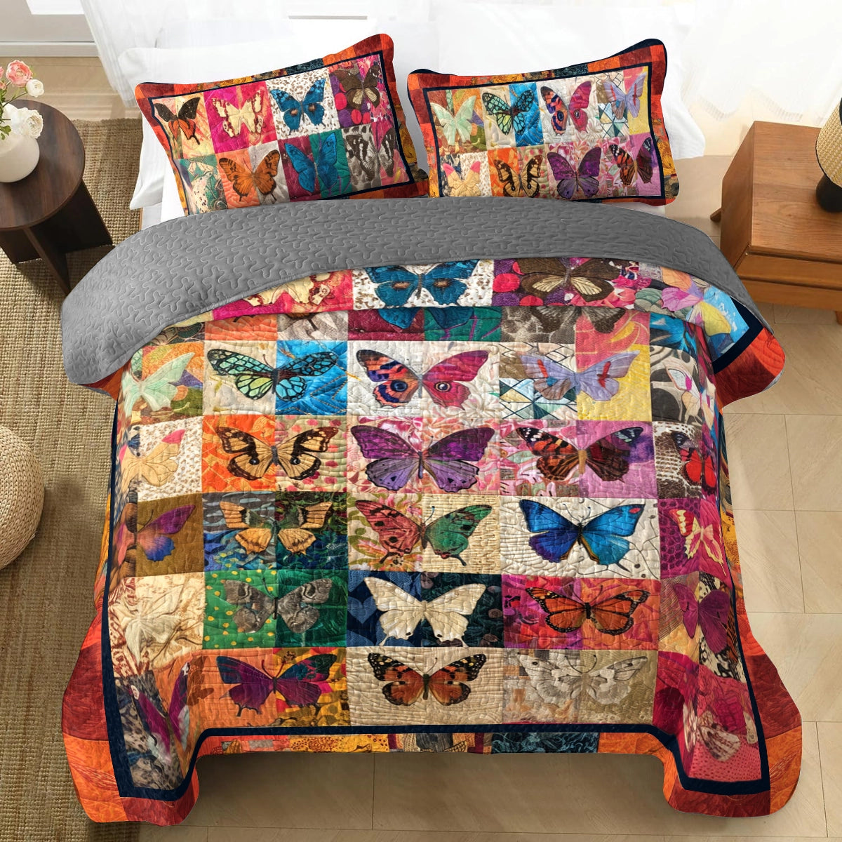 Shineful All Season Quilt 3-teiliges Set Buntes Schmetterlingsglück