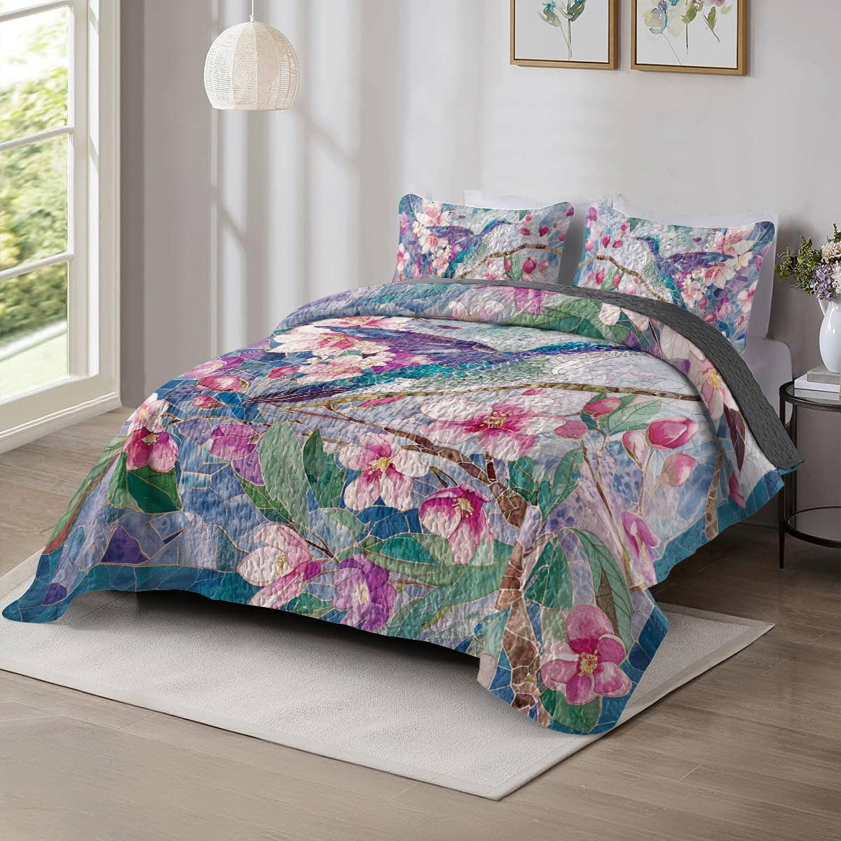 Shineful All Season Quilt 3-Piece Set Blossom Hummingbird