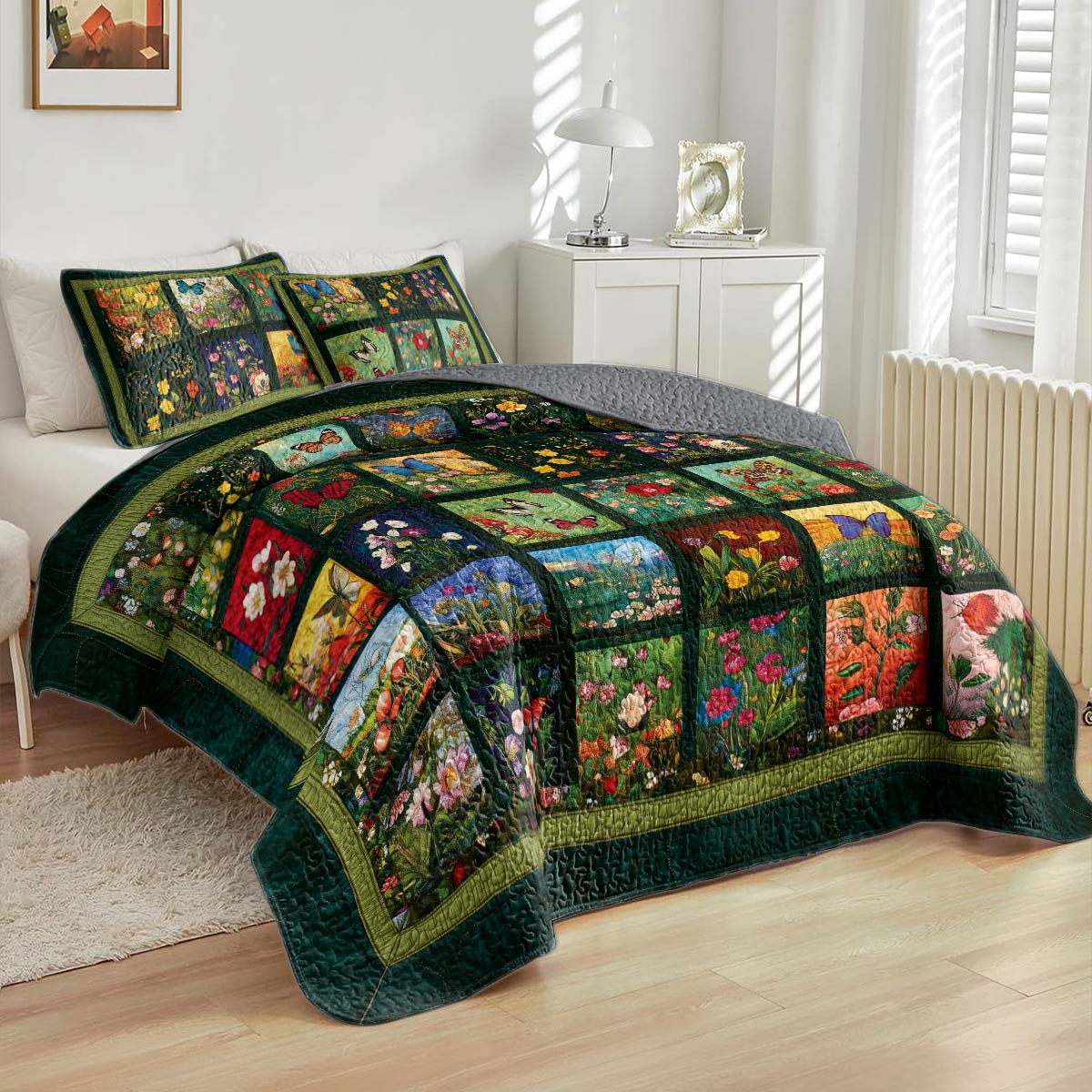 Shineful All Season Quilt 3-Piece Set Butterfly Garden