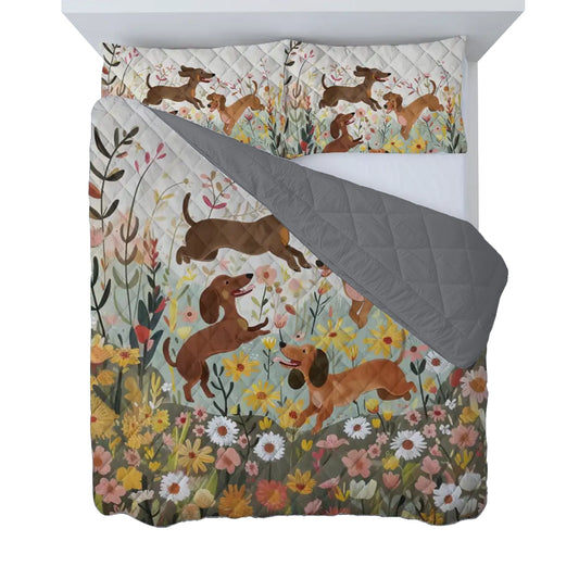 Shineful Quilt 3-Piece Set Dachshund Floral