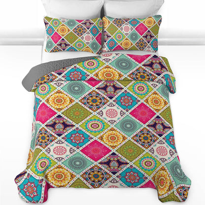 Shineful All Season Quilt 3-Piece Set Colorful Mosaic