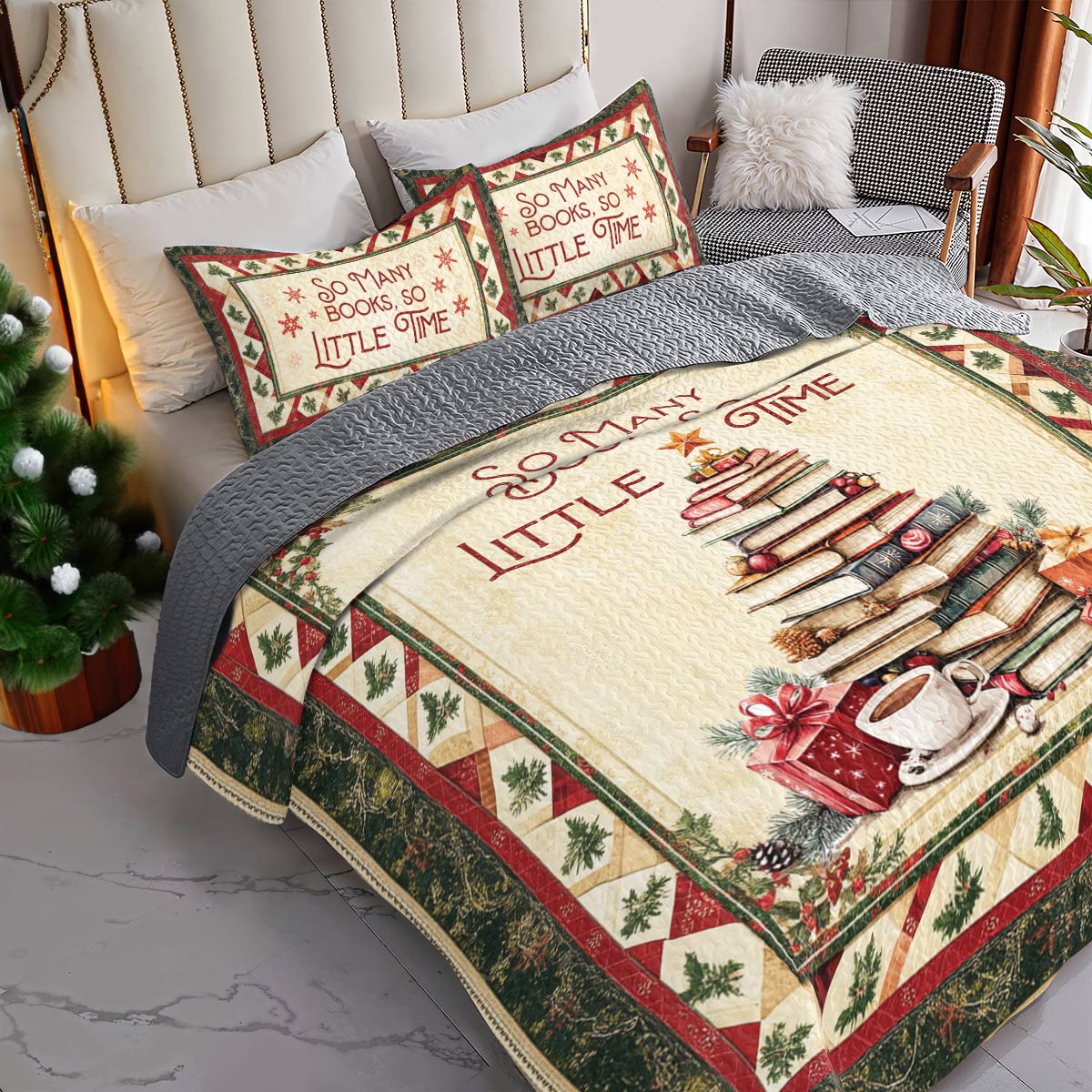 Shineful All Season Quilt 3-teiliges Set Buchliebhaber-Weihnachten