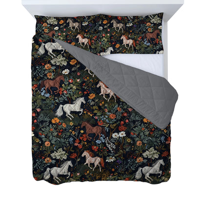 Shineful Quilt 3-Piece Set Four Wildflowers and Steeds