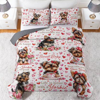 Shineful All Season Quilt 3-Piece Set Yorkie Baby