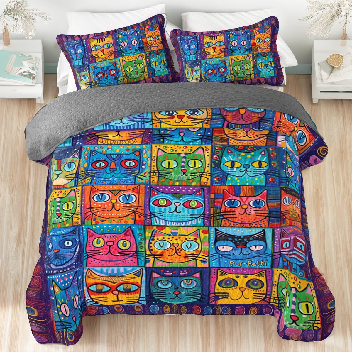 Shineful All Season Quilt 3-Piece Set Funny Cats