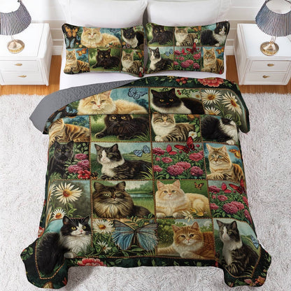 Shineful All Season Quilt 3-Piece Set Feline Fantasy