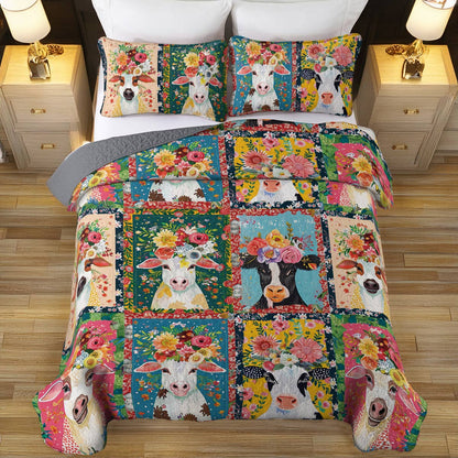 Shineful All Season Quilt 3-Piece Set Cows and Blooms