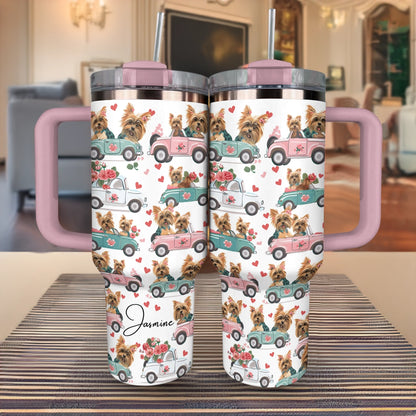 Shineful Tumbler Personalized Yorkie Car Ride