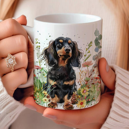 Shineful Ceramic Mug Dachshund Flower