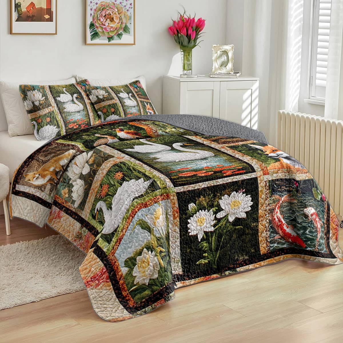 Shineful All Season Quilt 3-Piece Set Swan Serenity