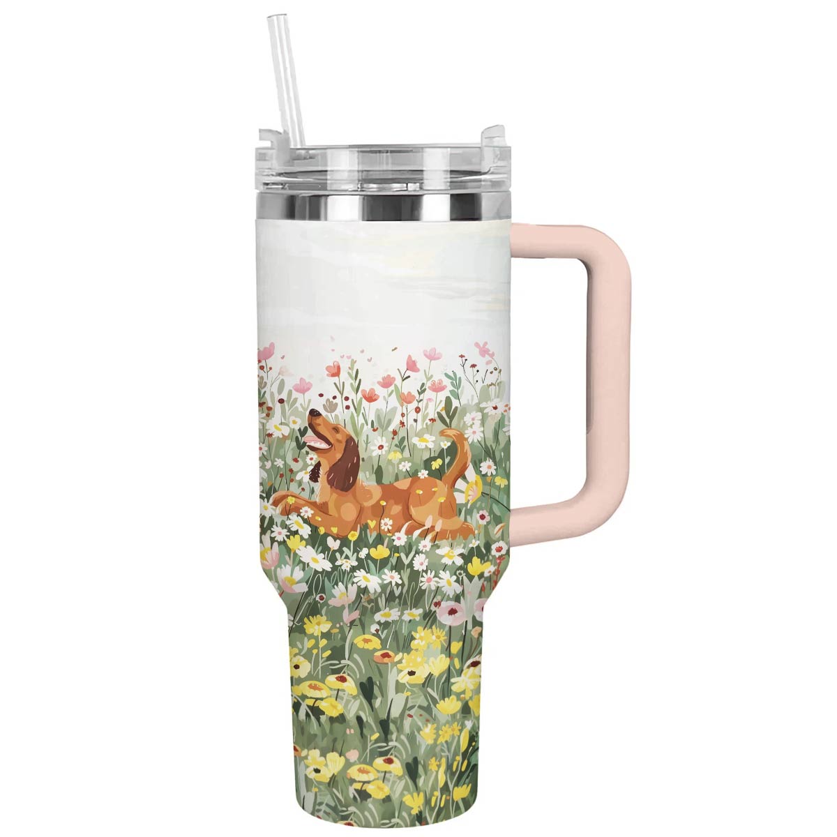 40 Oz Golden Retriever Shineful™ Tumbler In Garden Flower Nl09 Pink 40Oz