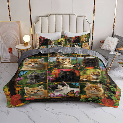 Shineful All Season Quilt 3-Piece Set Cat Elegent Flower