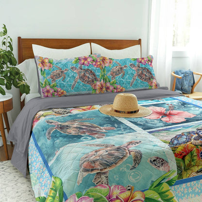 Shineful All Season Quilt 3-Piece Set Turtle Hibicus