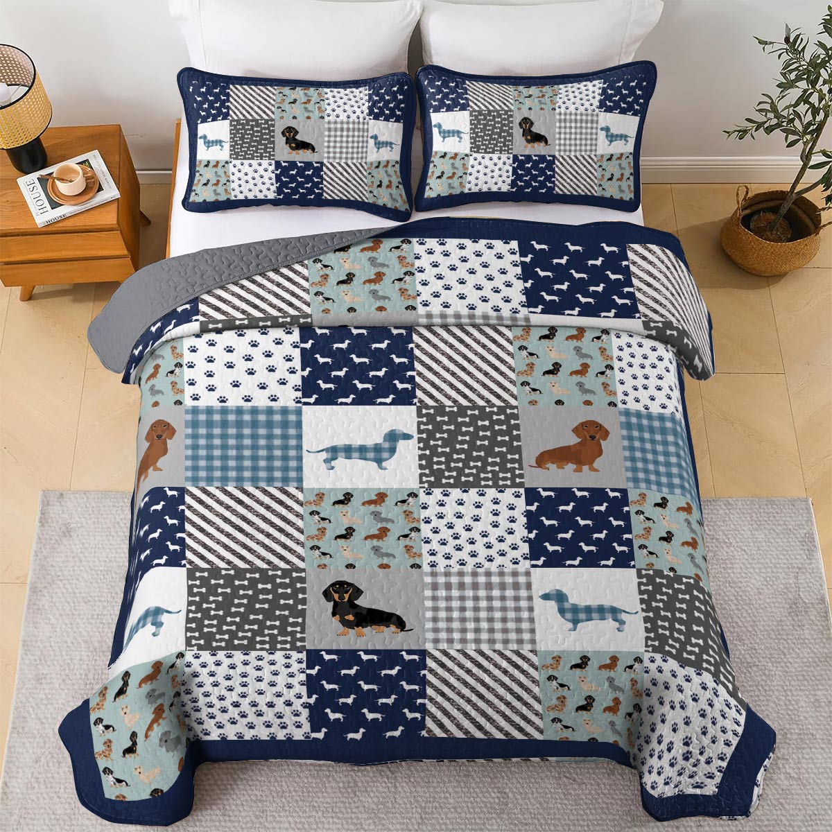 Shineful All Season Quilt 3-Piece Set Dachshund Delight