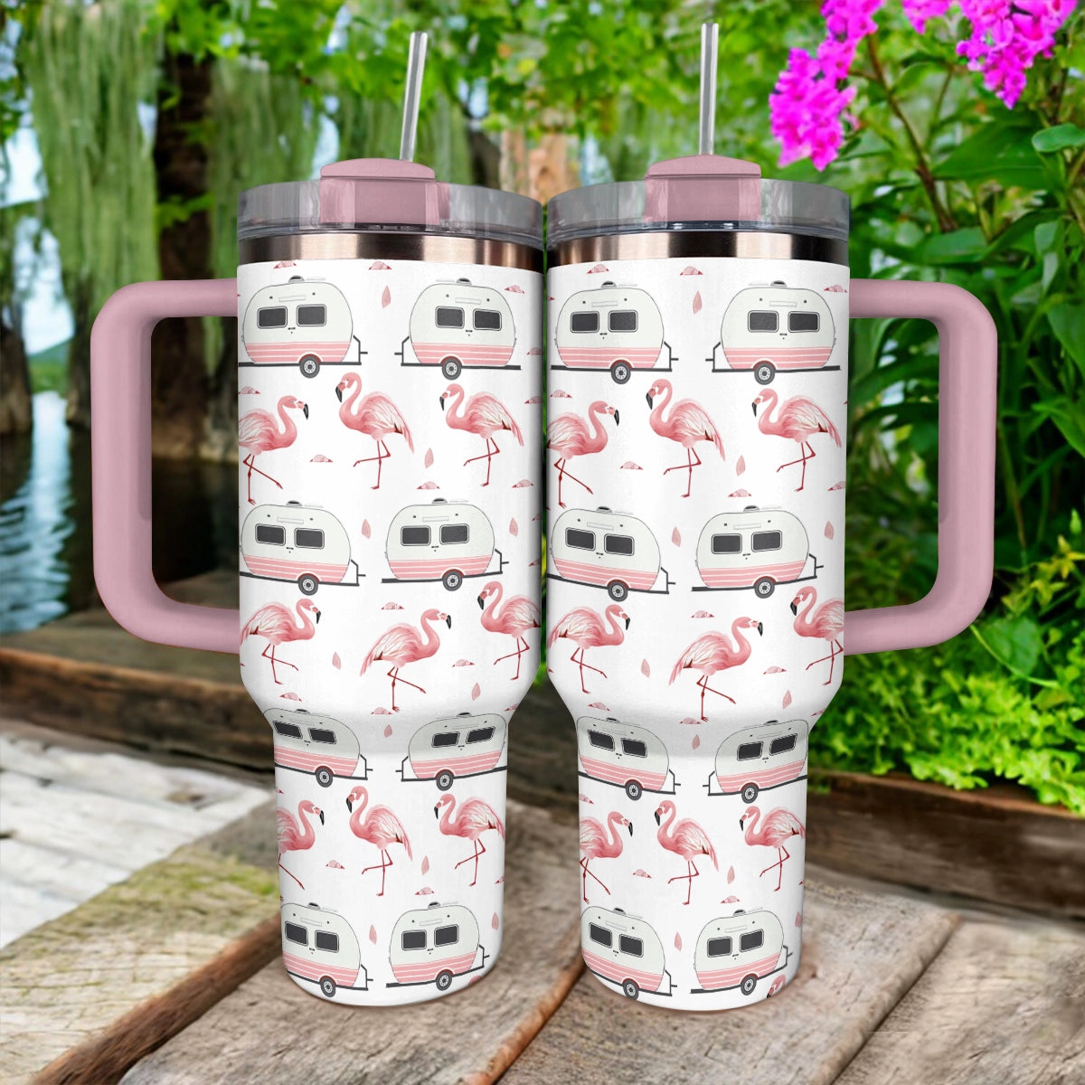 Shineful Tumbler Pink Flamingo Camper