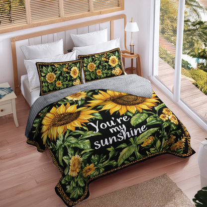 Shineful All Season Quilt 3-Piece Set Sunflower Quote