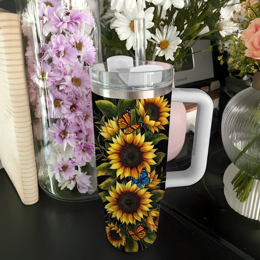 Shineful Tumbler Vibrant Sunflower With Butterfly