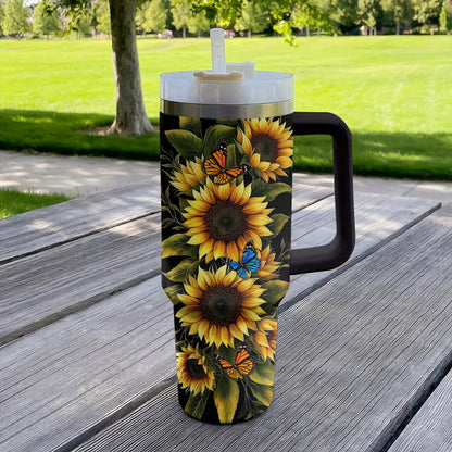 Shineful Tumbler Vibrant Sunflower With Butterfly