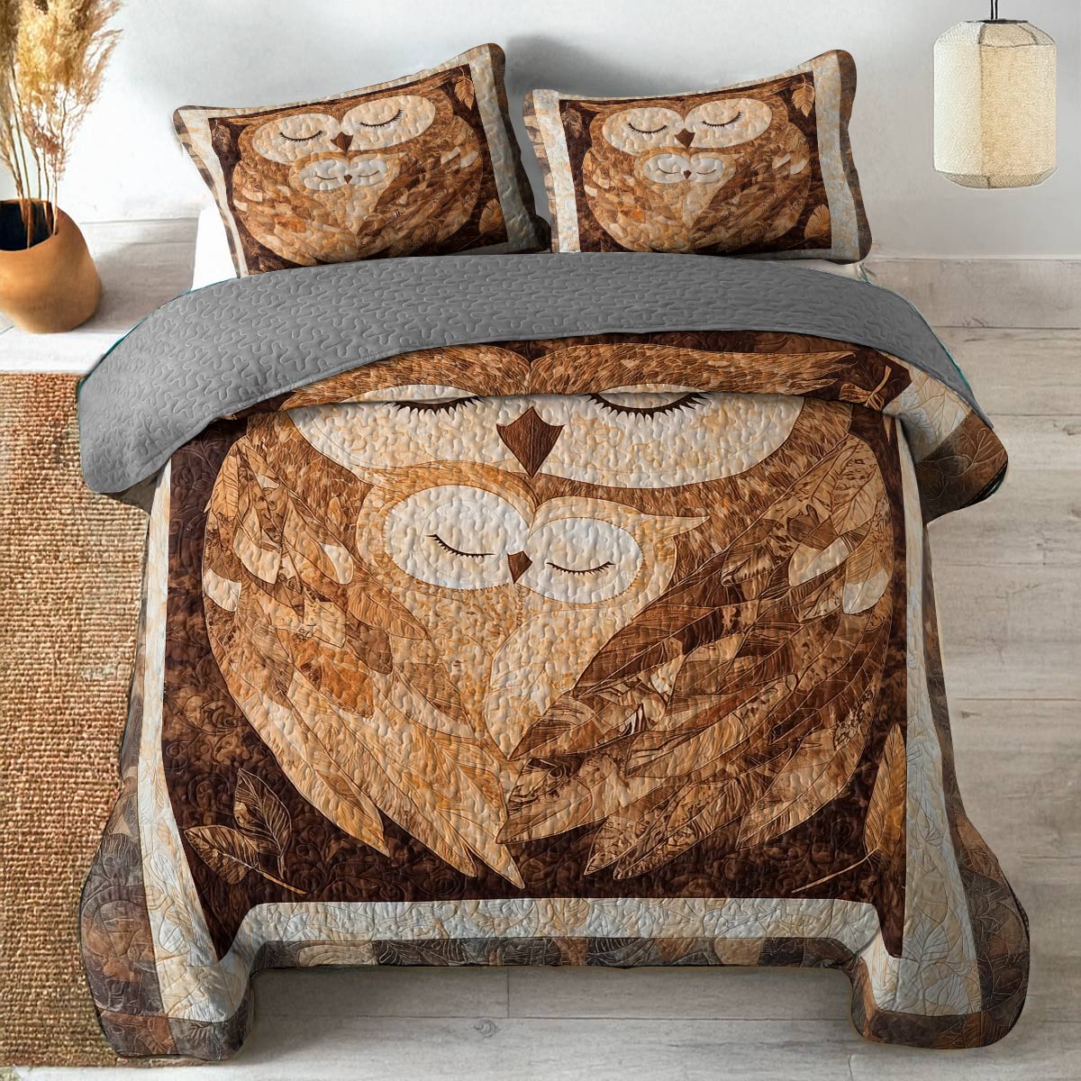 Shineful All Season Quilt 3-teiliges Set - Cozy Owl Embrace