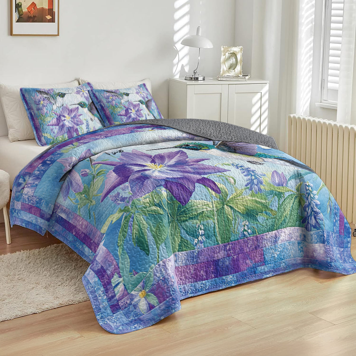 Shineful All Season Quilt 3-Piece Set Hummingbird Serenity