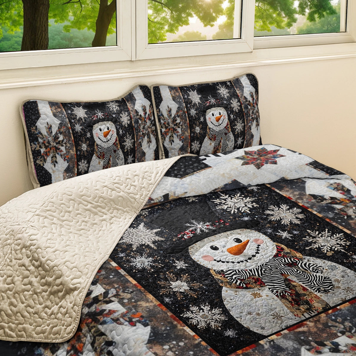 Shineful All Season Quilt 3-Piece Set Elegant Frosty Snowman