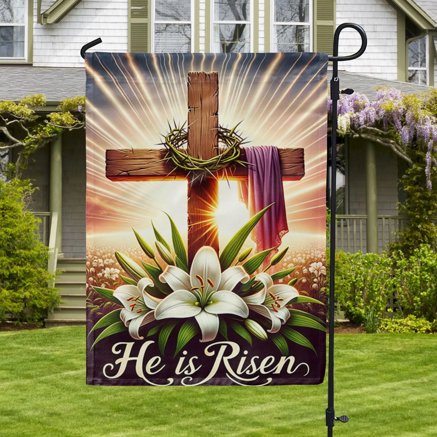 Shineful Garden Flag 12" x 18" Cross of Resurrection