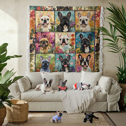 Shineful Woven Tapestry Throw Blanket - French Bulldog Garden