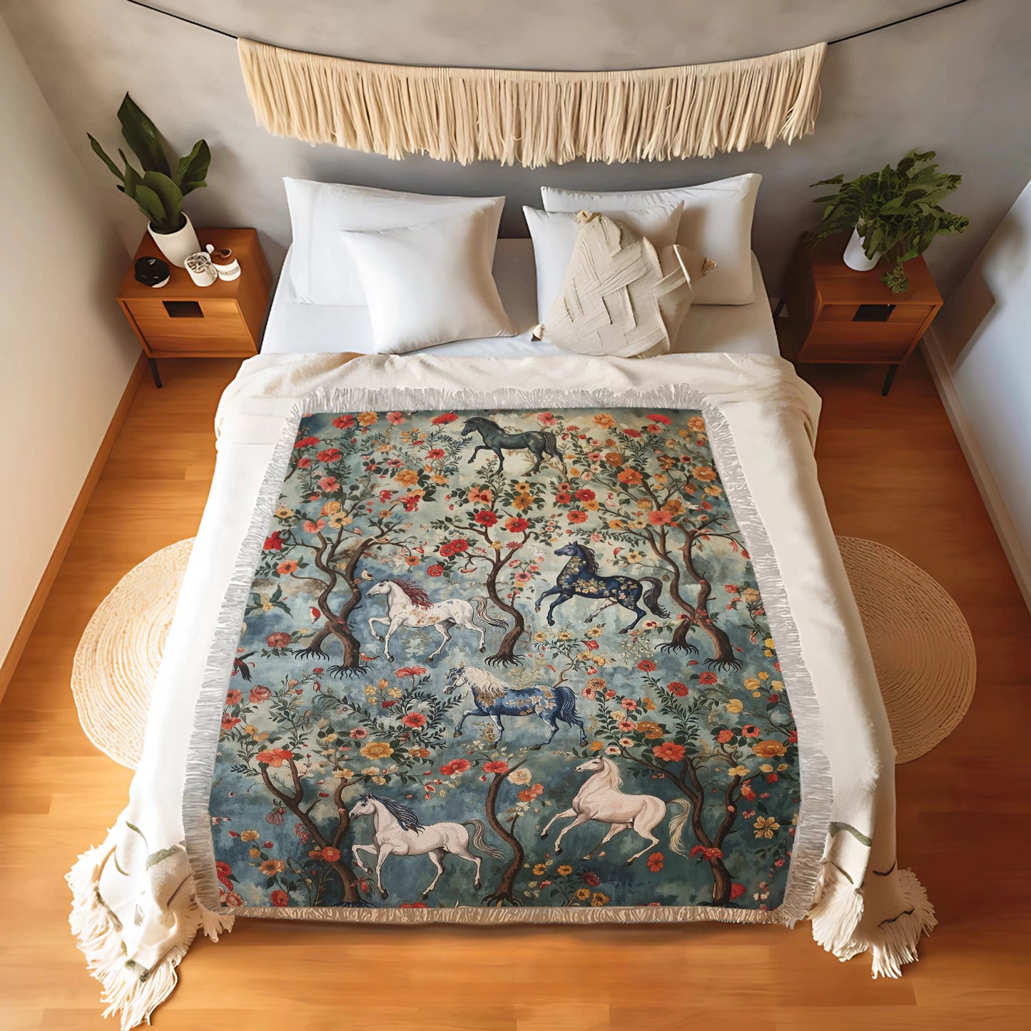 Shineful Woven Tapestry Throw Blanket - Mystical Steeds