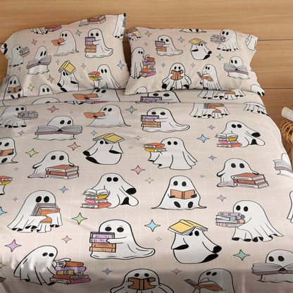 Shineful 4-Piece Bed Sheet Set Ghost Reading