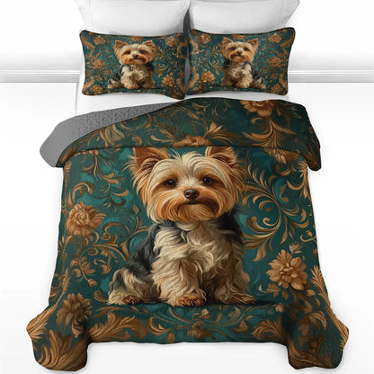 Shineful All Season Quilt 3-Piece Set Regal Yorkie Elegance