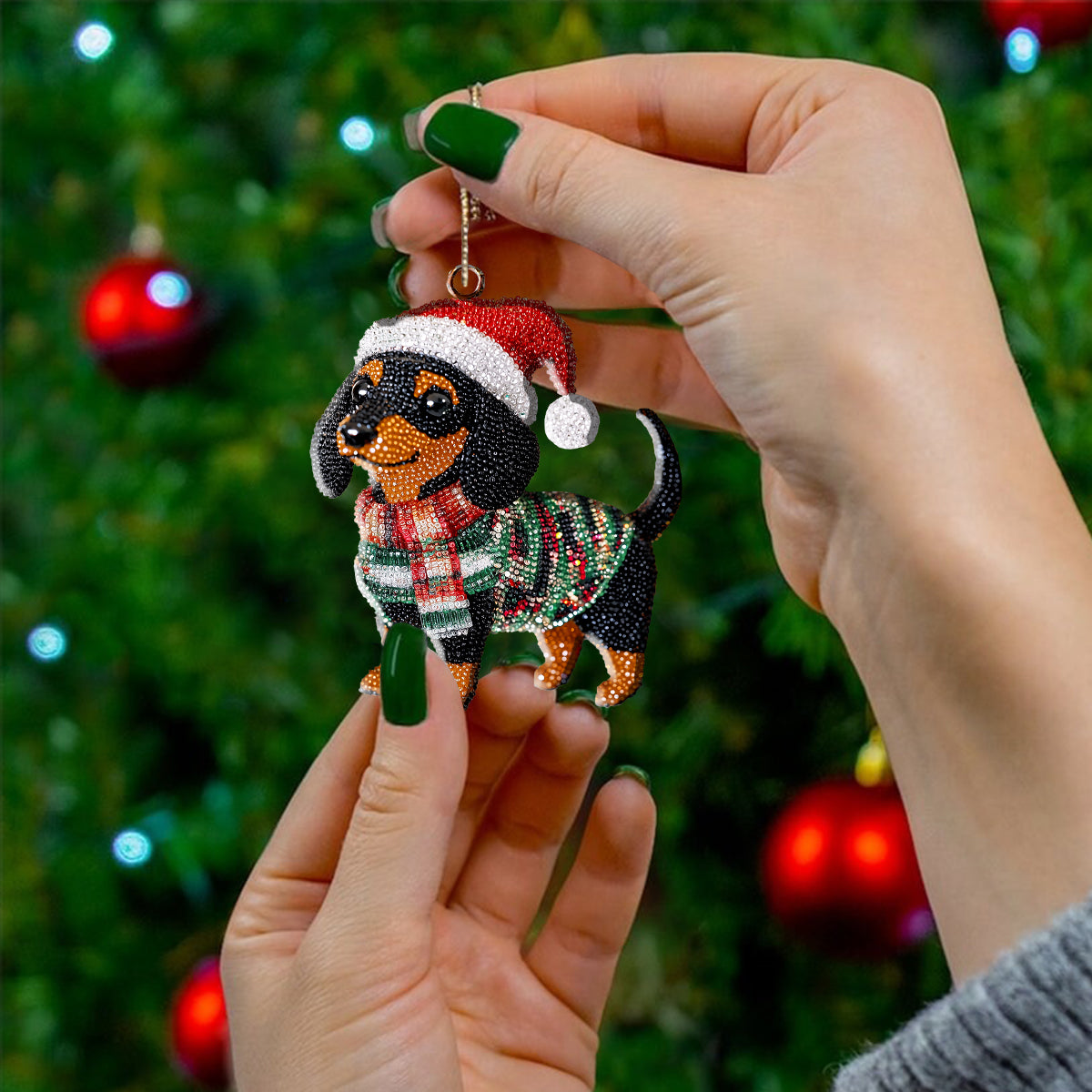 Shineful 2D Acrylic Ornament Cute Christmas Dachshund