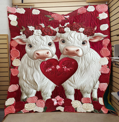 Shineful Flat Print Faux Quilt Blanket - Valentine Cow Bliss