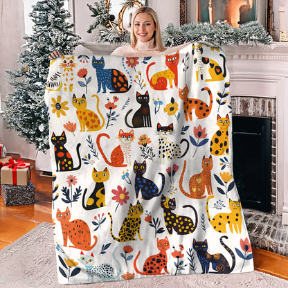 Shineful Fleece Blanket Purrfectly Feline With Floral