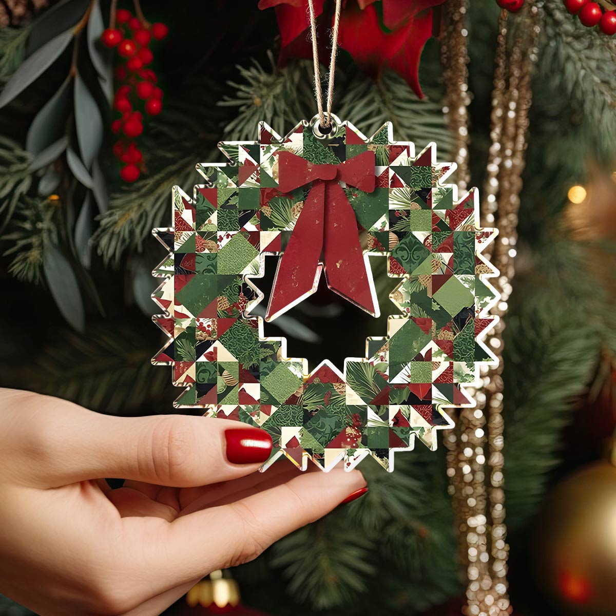 Shineful 2D Acrylic Ornament Quilted Joy Wreath