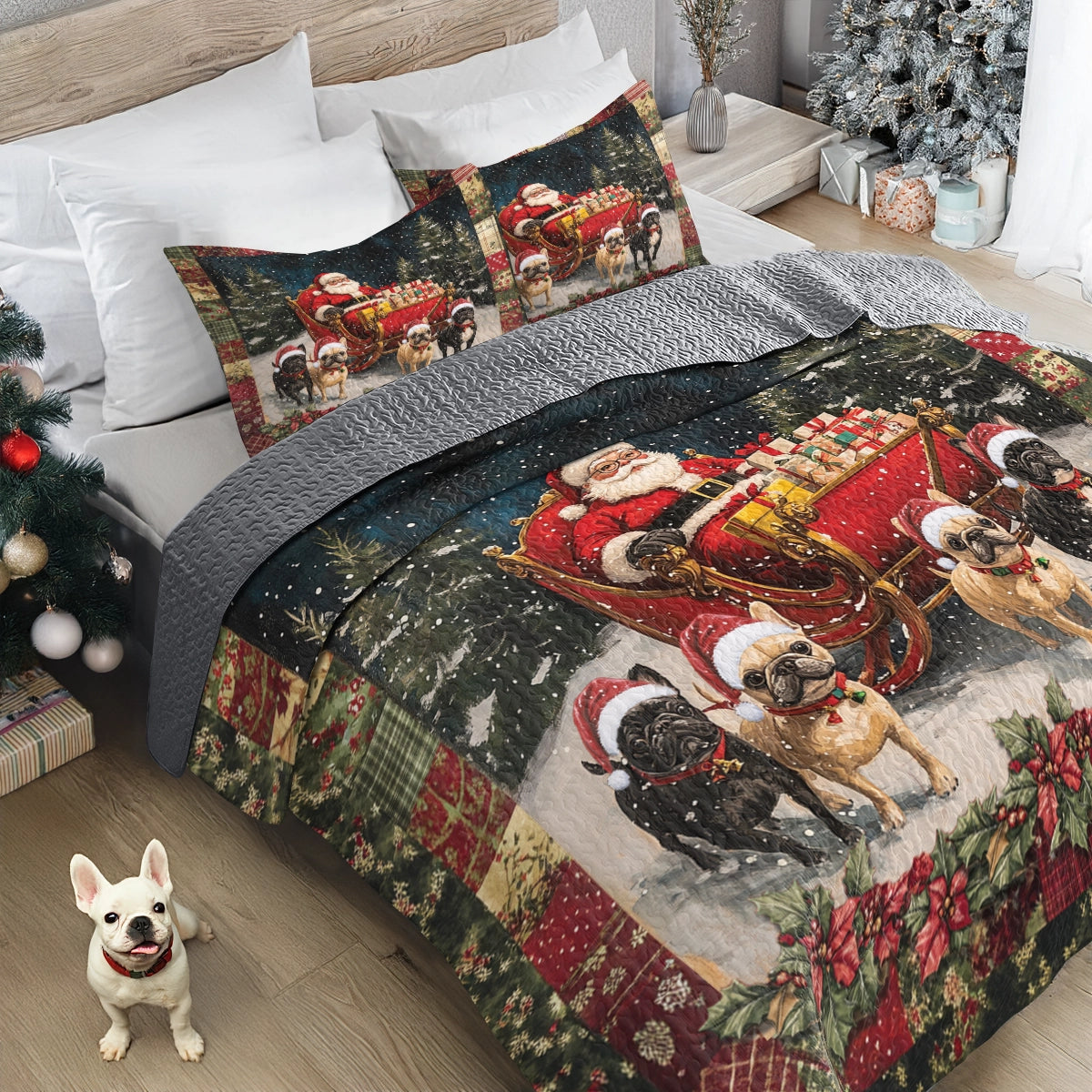 Shineful All Season Quilt 3-Piece Set - Frenchie Sleigh Ride