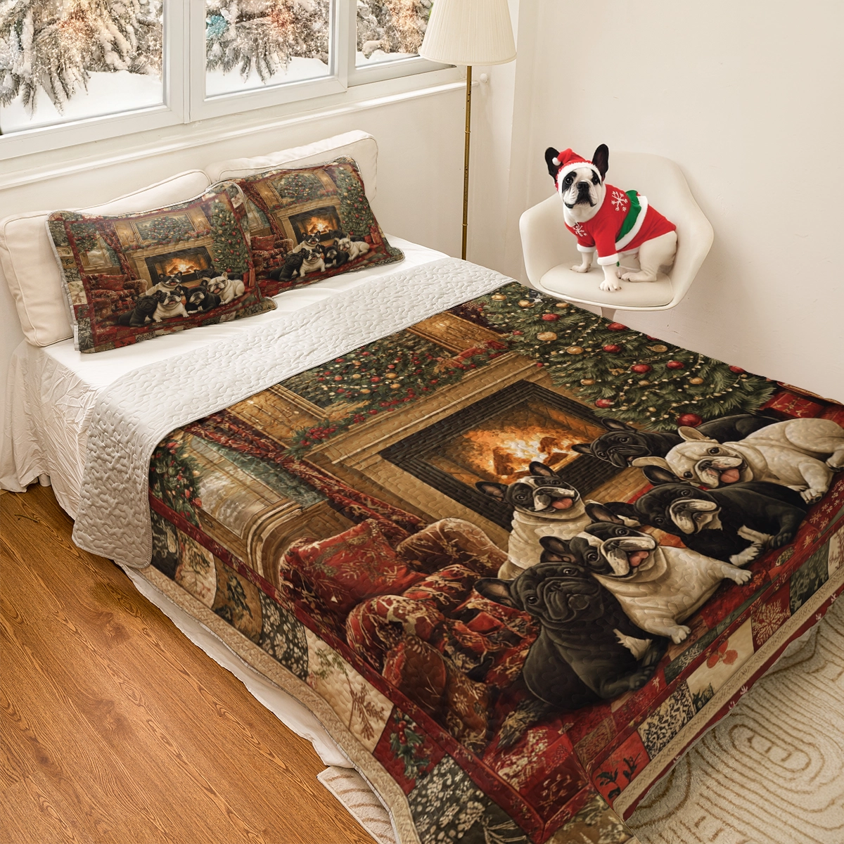 Shineful All Season Quilt 3-Piece Set - Frenchie Fireside Christmas