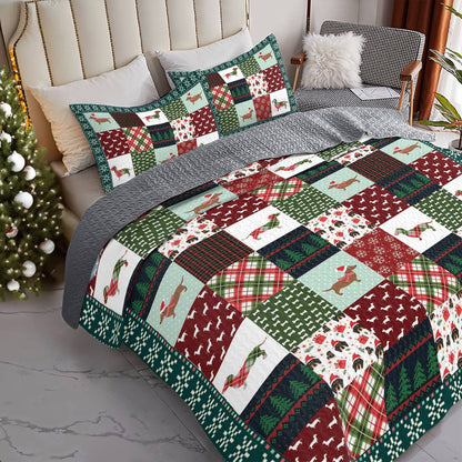 Shineful All Season Quilt 3-Piece Set Dachshund Christmas