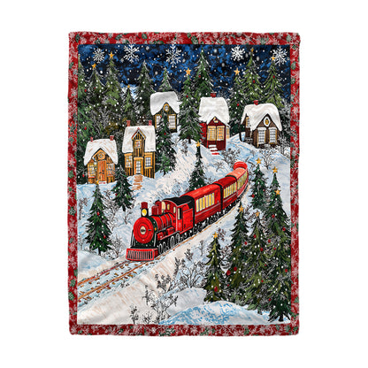 Shineful Fleece Blanket Christmas Train Winter Wonderland