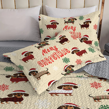 Shineful All Season Quilt 3-Piece Set - Dashing Dachshund Christmas Dreams