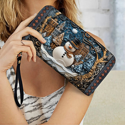 Shineful Leather Clutch Purse With Wristlet Strap Handle Frosty Night Cheer