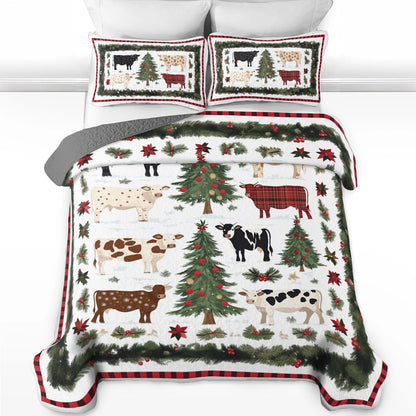 Shineful All Season Quilt 3-Piece Set Farmhouse Christmas Cow