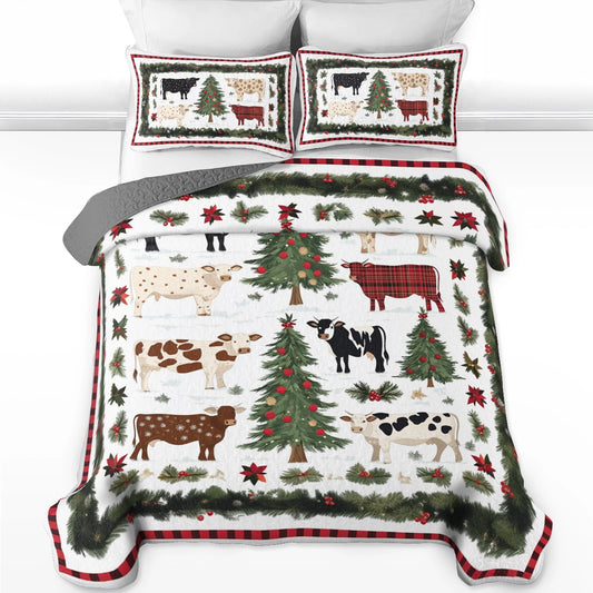 Ensemble de courtepointe toutes saisons Shineful 3 pièces Farmhouse Christmas Cow