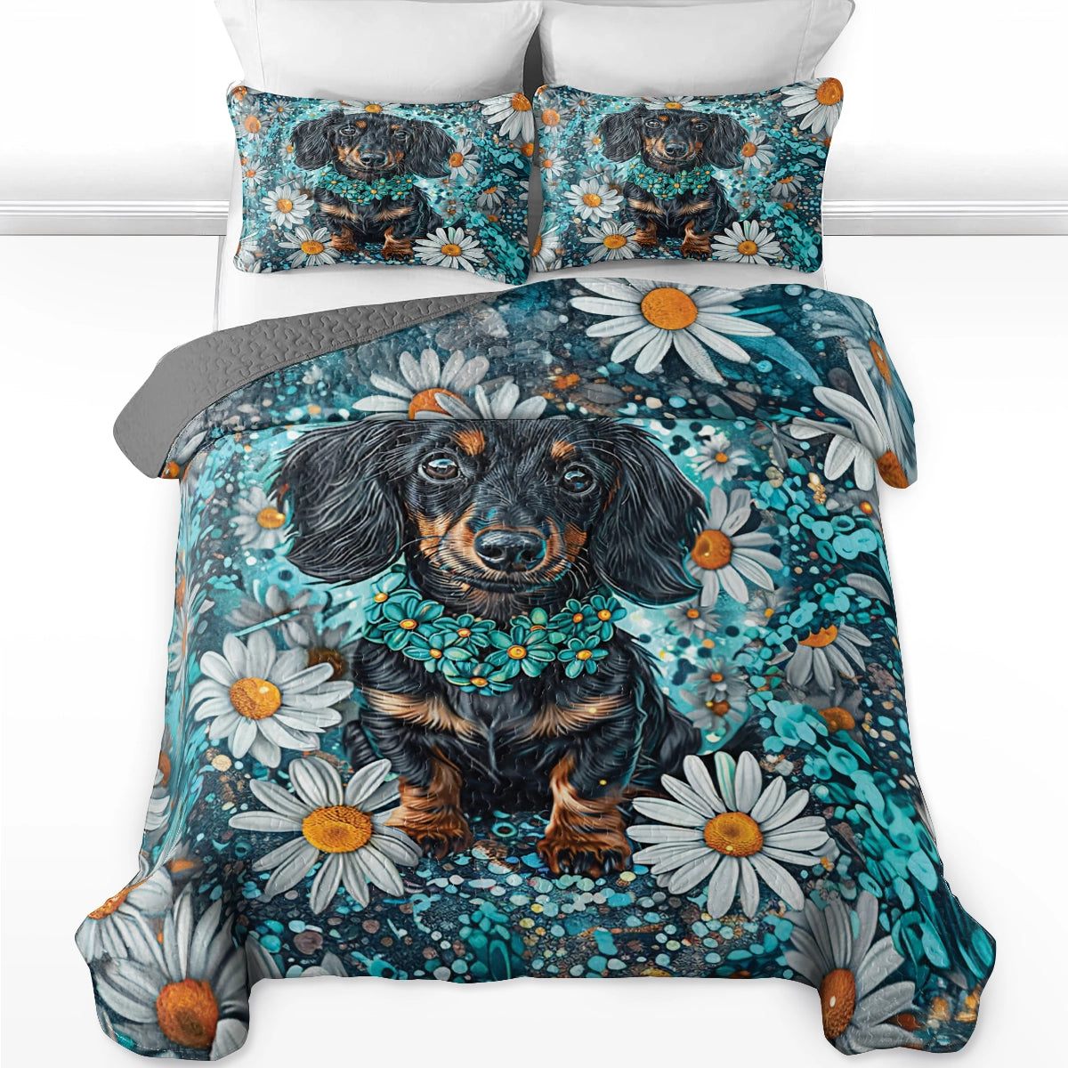 Ensemble de courtepointe toutes saisons Shineful 3 pièces - Dachshund Daisy