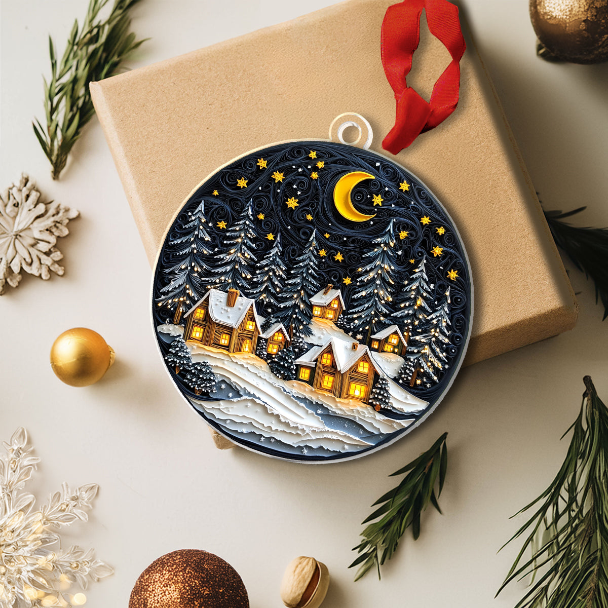 Shineful 2D Acrylic Ornament - Winter Village Night